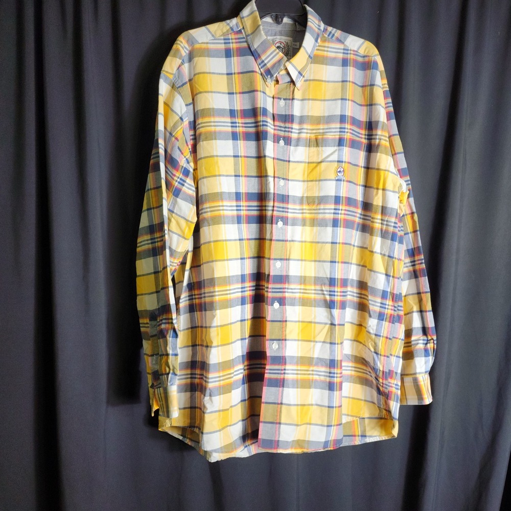 Cinch Mens XXL Yellow Blue Plaid Long Sleeve Western Button Down Cotton Shirt